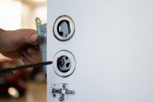 Expert locksmith repairing a high-security lock for a commercial property in Las Vegas